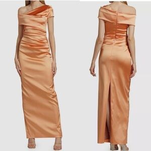 NWT New TALBOT RUNHOF Draped One-shoulder Satin Duchesse Gown In Physalis Size 4